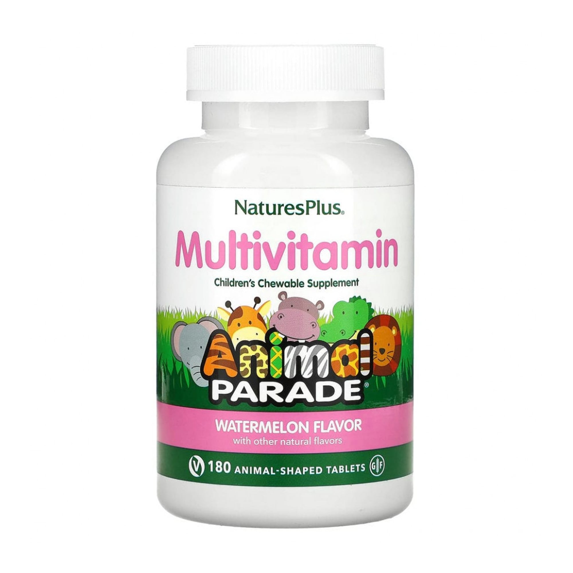 Мультивітаміни та мінерали для дітей NaturesPlus Animal Parade Multivitamin зі смаком кавуна, 180 жувальних цукерок у формі тварин